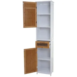 Mendler Hochschrank HWC-A85, Badschrank Badregal Bambus, MVG-zertifiziert 180x40x31cm weiß