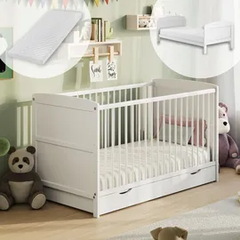 home collective Babybett, Weiß, Holz, 70x140 cm, Babymöbel, Babybetten, Gitterbett