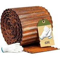 Omtofo Cortenstahl Rasenkante Metall 6 M - Beetumrandung Metall 15cm Hoch, Runde Beeteinfassung mit Rost, Cortenstahl Beeteinfassung für Garten, Beet, Rasen und Wege inkl. Handschuhe