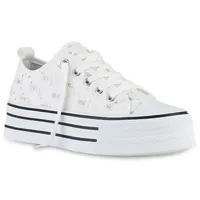Stiefelparadies Damen Plateau Sneaker in Weiss
