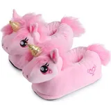 corimori Süße Plüsch Hausschuhe (10+ Designs) Einhorn „Rose“ Slipper Einheitsgröße 34-44 Uni Pantoffeln Rosa Pink Gold