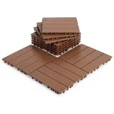 11 Stück Terrassenfliesen 1 qm, 30x30cm Kunststoff Fliesen Klickfliesen Balkonfliesen Holzoptik Gestreift, Wetterfest, Anti-Rutsch, Braun 4-Streifen