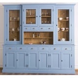 Casa Padrino Küchenbuffet Casa Padrino Landhausstil Esszimmerschrank Hellblau / Naturfarben 245 x 47 x H. 225 cm - Massivholz Küchenschrank - Esszimmer Möbel im Landhausstil - Landhausstil Esszimmer Einrichtung