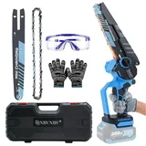 Akku Kettensäge für Makita 18V Akku, 8 Zoll Mini Kettensäge Elektro Bürstenlos mit Automatischer Öler und LED-Digitalanzeige Handkettensäge Akku für Gartenscheren Holzschneidenz (Blau Ohne Batterie)