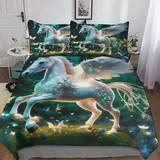 AAPZY Pferd Bettwäsche Set ; Bettbezüge Mit 3D Muster; Für Jungen Mädchen Atmungsaktive Microfaser Bettbezug Mit Reißverschluss Und Kissenbezug Single (135x200cm)