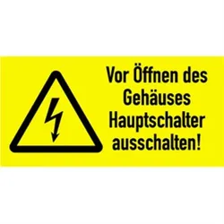 Aufkleber Vor Öffnen des Gehäuses Hauptschalter ausschalten!, Kombischild, Folie,105x52 mm