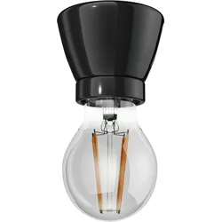 ledscom.de Porzellan Lampen-Fassung MINZ, rund, schwarz + LED Lampe 370lm, extra-warmweiß