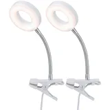 ETC Shop Klemmlampe weiß Klemmleuchte Wohnzimmer Klemmlampe LED mit Stecker, Tischleuchte Leselampe, Spot beweglich, Metall , 1x LED 4W 330Lm 3000K, DxH 9x21 cm, 2er Set