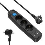 RedStar24 Steckdosenleiste 5m 3-Fach mit USB | Mehrfachsteckdose mit Flachstecker & Schalter | Mehrfachstecker mit Wandmontage | Steckerleiste mit flachem Winkelstecker | Steckdose Schwarz