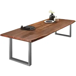 Esstisch Baumkante massiv Akazie nussbaumfarben 220 x 110 silber VALIN