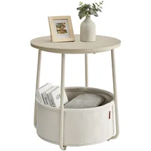 VASAGLE LILEA Kollektion - Beistelltisch rund, Kleiner Tisch, Couchtisch klein, Wohnzimmertisch, Korb aus Stoff, für Wohnzimmer Schlafzimmer, Nachttisch modern, naturbeige-cremeweiß LET223K67