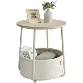 VASAGLE LILEA Kollektion - Beistelltisch rund, Kleiner Tisch, Couchtisch klein, Wohnzimmertisch, Korb aus Stoff, für Wohnzimmer Schlafzimmer, Nachttisch modern, naturbeige-cremeweiß LET223K67