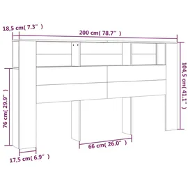 vidaXL Kopfteil mit Ablagen Schwarz 200x18,5x104,5 cm
