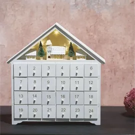 EMOS Leuchtender Adventkalender aus Holz 2023 Weiß