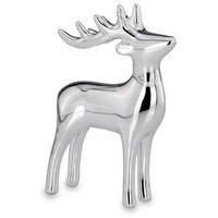 Kleine stehende Porzellan Deko Rentier Figur - silbern glänzende Hirsch Geweih Weihnachts-Deko zum Hinstellen Höhe 11 cm