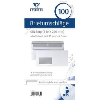 Posthorn Briefumschlag 02220617 DIN lang mit Fenster selbstklebend 75g weiß 100