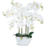 Ziwon Künstliche Orchideen und Pflanzen im Keramiktopf, weiße künstliche Phalaenopsis-Orchideen für Tischdekoration, realistisches Kunstblumenarrangement für Zuhause, Büro, Innendekoration