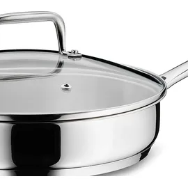 Kela Edelstahl 24 cm hoher Rand FLAVORIA, 1,6L Induktion Bratpfanne mit Deckel, Dampfauslassventil, Schmortopf unbeschichtet