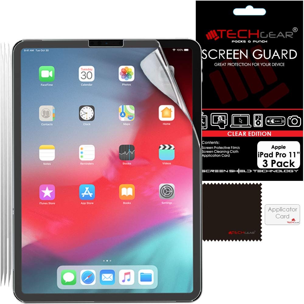 TECHGEAR [3 Stück Displayschutz für iPad Pro 11 (2020/2018) - Ultra Klare Schutzfolie für iPad Pro 11 2020, 2018 mit Reinigungstuch + Applikationskarte [1. 2. Generation]