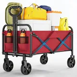 Bollerwagen Faltbar Klein 172KG, Belastbar & 220L Volumen, Handwagen mit Bremsen & Offroad-Rädern, Klappbarer Transportwagen mit Seitentaschen für Strand, Camping & Garten