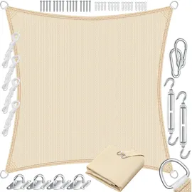 Kesser Kesser® Sonnensegel Sonnenschutz Windschutz Hdpe Gewebe Wasserabweisend & Windabweisend 5-fach Quer Vernäht Robust & Stabil Schattenspender Quadrat / Creme / 4x4m