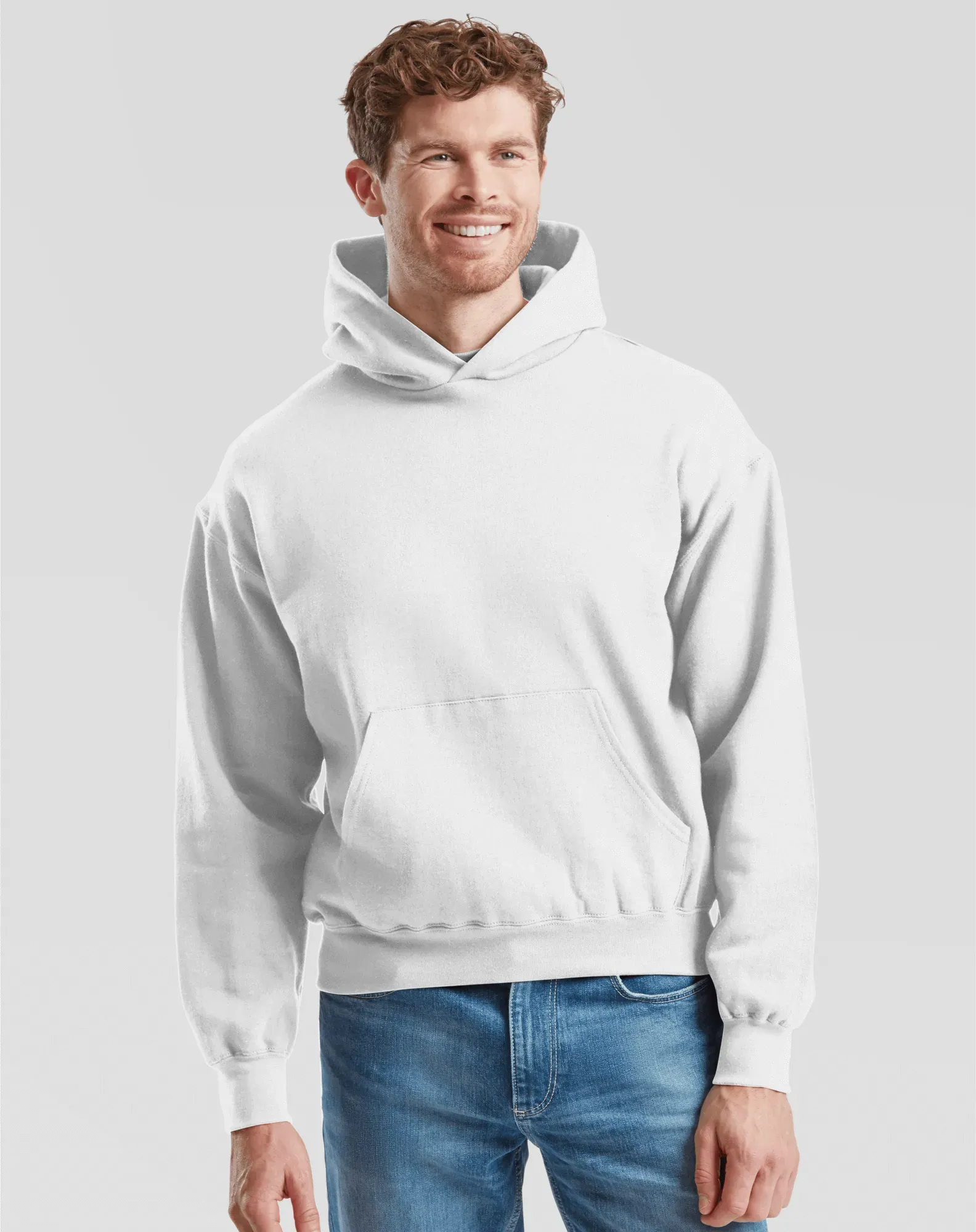 SupercottonTM Hooded Sweat | Kapuzen Sweatshirt für Herren & Damen – Robustes Unisex Hoodie mit Doppellagiger Kapuze & Kangurutasche, weiß, XL