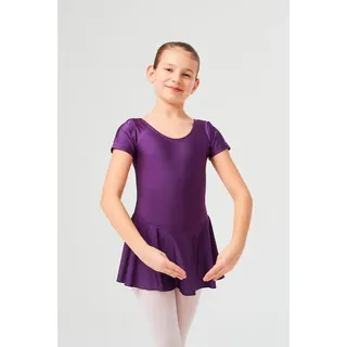 tanzmuster Kinder Kurzarm Ballett Trikot Marina mit Röckchen aus glänzendem Material in lila, Größe:164/170 - 164-170
