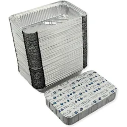 Set von 100 Aluminiumschalen mit Deckel für Lebensmittel, Einweg, 800 ml - Perfekte Verpackung für Grillfeste, Transport von Lebensmitteln