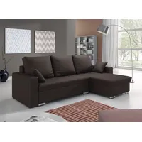 Fun Möbel Ecksofa Sofa ADARA mit Schlaffunktion Kunstleder Braun Ottomane Rechts - Schwarz