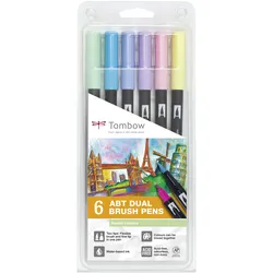 Tombow ABT-6P-2, Fein, 6 Farben, Blau, Minze, Pink, Violett, Gelb, Pinsel/feine