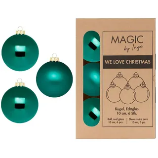 inges magic & goodz Inges Magic by Inge - 6 Stück / 10cm Glas Christbaumkugeln Weihnachtsbaumkugeln Set dunkelgrün