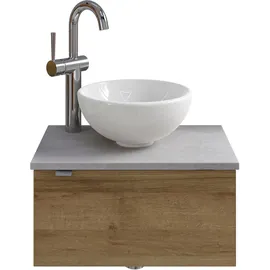Saphir Waschtisch Serie 6915 Waschschale mit Unterschrank für Gästebad, Gäste WC (3-St., Keramik-Aufsatzbecken, Waschtischplatte, Waschtischunterschrank), 51 cm breit, 1 Tür, Waschtischplatte, kleine Bäder, ohne Armatur braun|grau