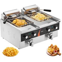VEVOR Elektrische Fritteuse Edelstahl Doppelte Tanks 3000Wx2 Restaurant 5,9Lx2