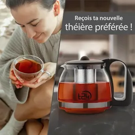 t24 Teekanne aus Glas 1250 ml & Hitzebeständig mit Edelstahl Teesieb - Schwarz