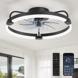 ZMISHIBO Deckenventilator mit Beleuchtung, Ø52,5 cm, Deckenventilator mit Licht,3000-6000K dimmbar, Moderner Einbau-LED-Ventilator,App & Fernbedienung,Schwarz