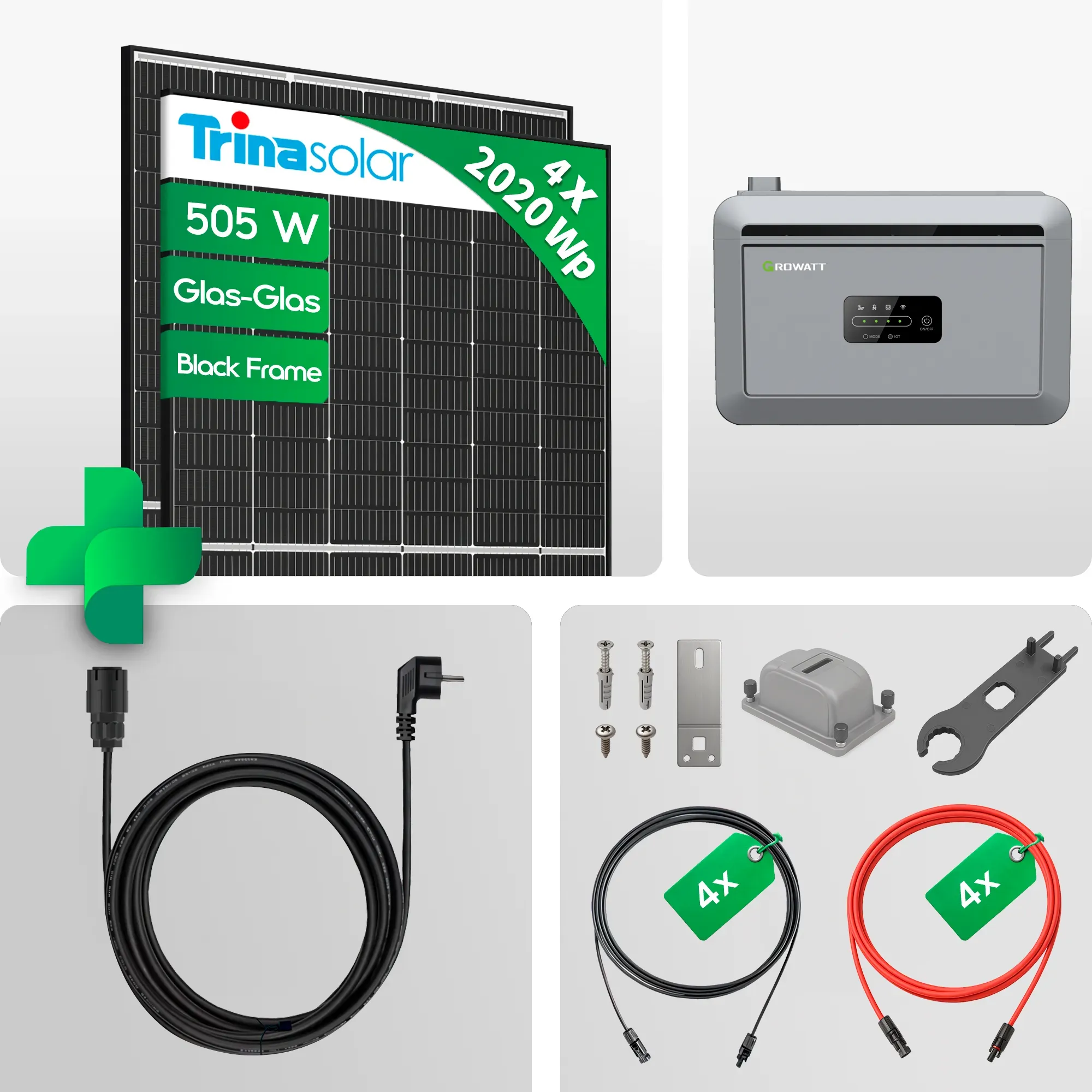 2020wp  Balkonkraftwerk mit Speicher Komplettset Photovoltaik Solaranlage mit Growatt NEXA 2000 All in One Smart Mini PV Anlage Trina Vertex S+ Solarmodulen | + 2kWh Speicher - Preis inkl. MwSt. gem. § 12 Abs. 3 UStG