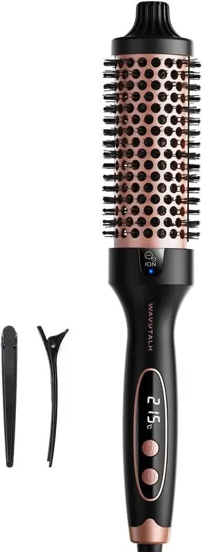 Wavytalk Wärmestab, Ionen-Heißrundbürste, für glatteres & glänzenderes Haar, einfach zu bedienen & weniger Haarschäden, 38 mm Bürstenschaft, 5 Temperaturstufen, Universalspannung, UK-Stecker, Roségold
