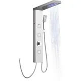 Duschpaneel ohne Armatur, LED Duschpaneel mit Regendusche, Massagedüsen, Handbraus,Wasserfall,304 Edelstahl Duschpaneel ohne Thermostat,Gebürstet