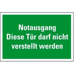 Schild I Rettungszeichen Notausgang Tür darf nicht verstellt werden, praxisbewährt, Kunststoff, 300x200mm