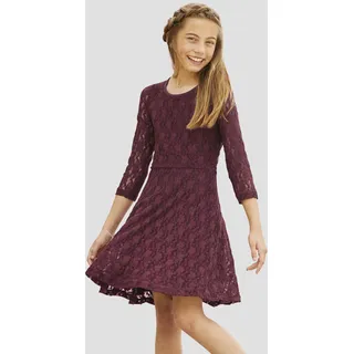 Jerseykleid KIDSWORLD "- Spitzenkleid" Gr. 140/146, N-Gr, rot (bordeaux), Mädchen, Spitze, Jersey, Obermaterial: 95% Polyester, 5% Elasthan. Futter: 95% Baumwolle, 5% Elasthan, unifarben, Kleider, festliche Anlässe, knielang, aus Spitze und Jersey, 3/4-Ärmel