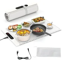 COSTWAY Elektrische Wärmematte Silikon für Lebensmittel, Rollbare Warmhalteplatte, Speisewärmer mit automatischer Abschaltung (6 Temperaturregelung von 50°C-100°C, 1H-5H Timer,Weiß)