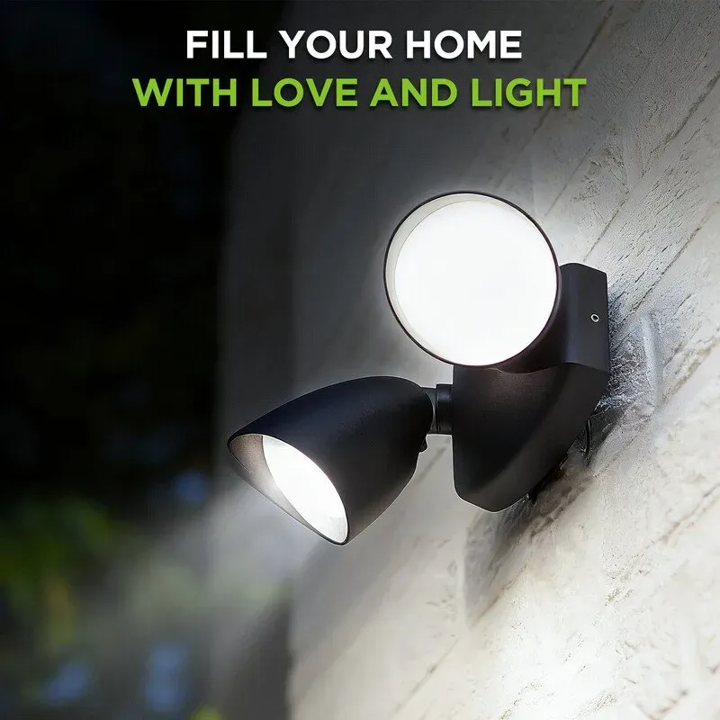 LUTEC 1800 Lumen 20 Watt Doppelkopf-Flutlicht für den Außenbereich, Vollmetall-Design, wasserdichte Außen-Sicherheitswandleuchte 4000K für Terrasse, Garten, Hof - Schwarz