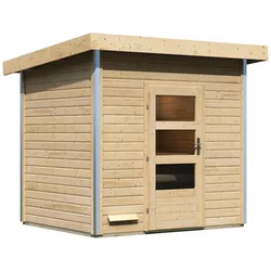 Saunahaus KARIBU "Ralf", beige (naturbelassen), ohne Ofen, (ohne Ofen), Saunen, moderne Tür