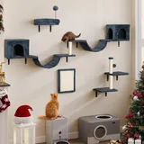 YITAHOME 8 PCS Katzenkletterwand-Set, Stabiles Plüsch-Klettergerät für Katzen, Katzenklettergerüst Spieltürme mit Kratzbäumen, Katzenhaus, Katzenbrücke, Katzentreppe und Hängeball, Dunkelgrau