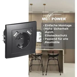 McPower Schutzkontakt-Steckdose mit 2x USB McPower ''Flair'',250V, 5V/2,1A,UP,matt schwarz