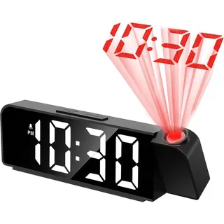 Projektionswecker für Schlafzimmer, digital, 180° drehbare Projektion, LED-Display mit Uhrzeit & Temperaturanzeige, moderne Projektionsuhr