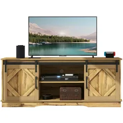 Merax Großer TV-Schrank TV Stand Sideboard Entertainment Center mit 2 klassischen Schiebetüren Einstellbare Regale Braun