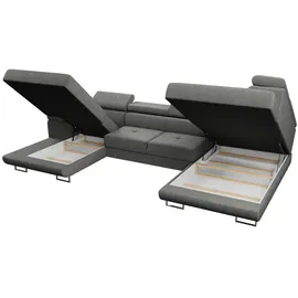 Sofnet Wohnlandschaft Caris U mit Schlaffunktion und einstellbare Kopfstützen, Ecksofa mit zwei Bettkästen, Couch, Sofa, Bettsofa (Beige (Paros 02), Ecksofa Rechts)