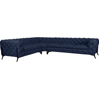 Leonique Chesterfield-Sofa »Amaury L-Form«, großes Ecksofa, Chesterfield-Optik, Breite 323 cm, Fußfarbe wählbar blau