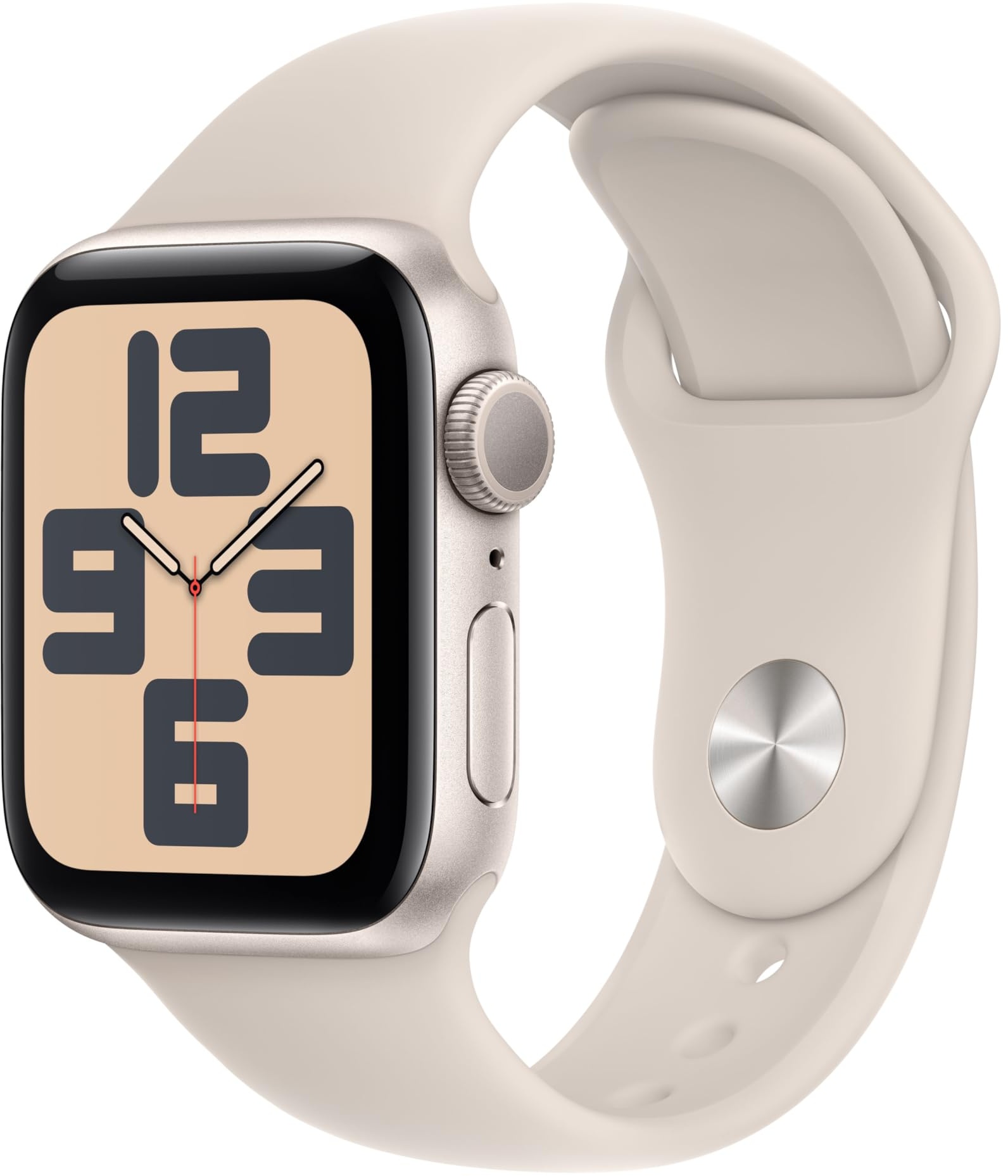 Apple Watch SE (2. Generation, 2023) (GPS, 40 mm) Smartwatch mit Aluminiumgehäuse und Sportarmband (S/M) in Polarstern. Fitness- und Schlaftracker, Unfallerkennung, Herzfrequenzmesser, Retina Display